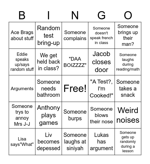 Class bingo YUH Bingo Card