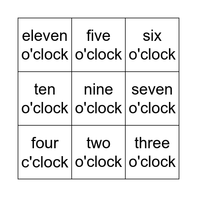 What's the time? Bingo Card