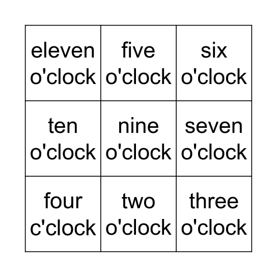 What's the time? Bingo Card