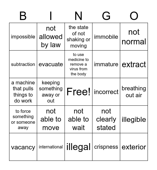 Morphology Bingo Card