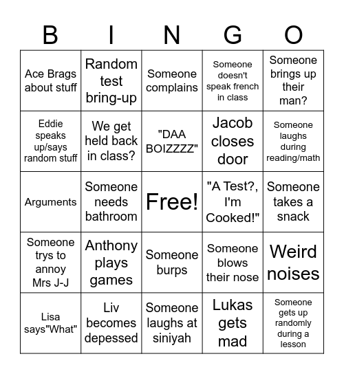 Class bingo YUH Bingo Card