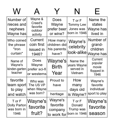 Happy Birthday Wayner Bingo Card
