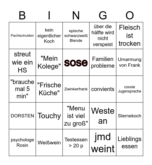 Frank Frohsin Bingo Card