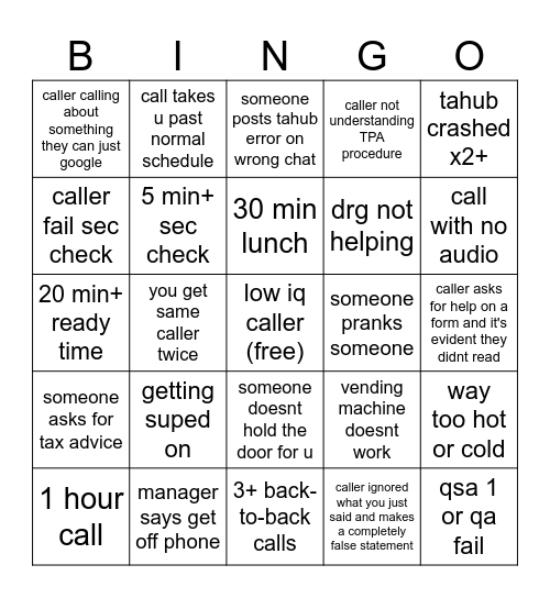 BINGO (for 1 day) Bingo Card