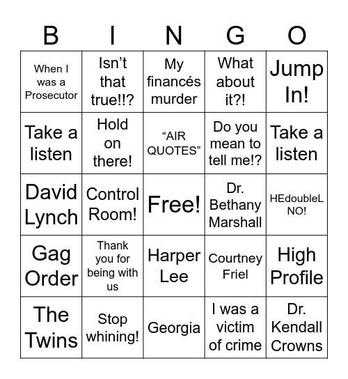 Nancy Grace Bingo Card