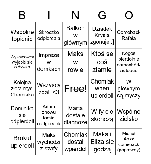 2 semestr Bingo Card