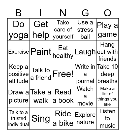 Coping Skills Bingo Card