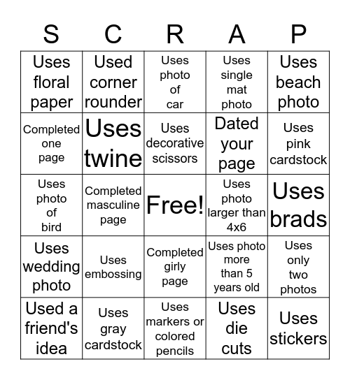 SCRAP NEST 2016 Bingo Card