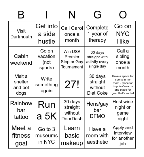 Katie's 2025 Bingo Card Bingo Card