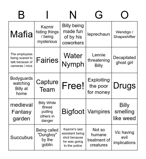 Bonesaw Vic’s Cryptozoological Gardens Bingo Card