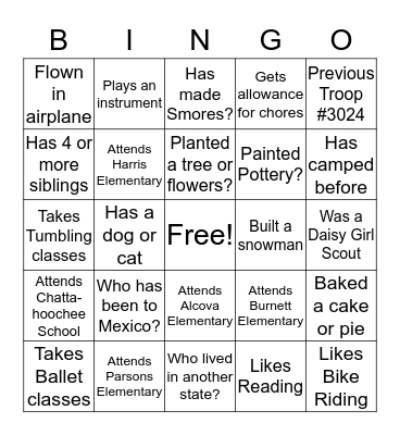 Troop 3030 Bingo Card