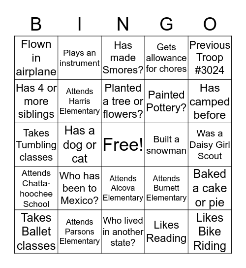 Troop 3030 Bingo Card