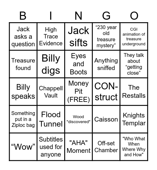 Curse of Oak Island Bingo Card