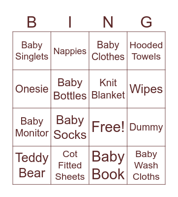 Bianca's Baby Shower Gift Bingo Card