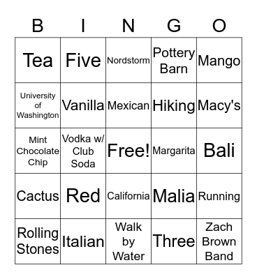 Get to Know Cassie Bingo Card