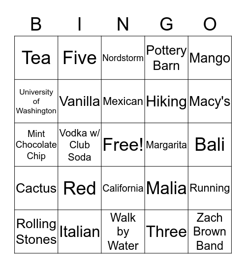 Get to Know Cassie Bingo Card