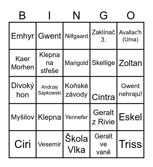 Svět Zaklínače Bingo Card