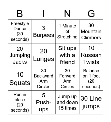 FITNESS BINGO! Bingo Card