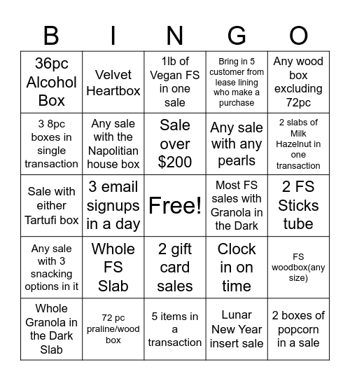 January Bingo Card