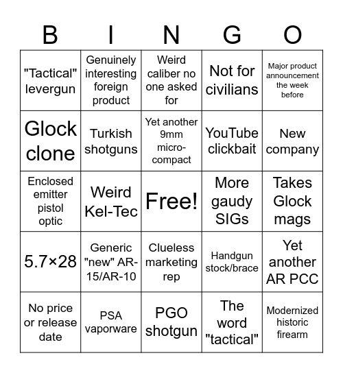 SHOT Show 2025 Bingo Card