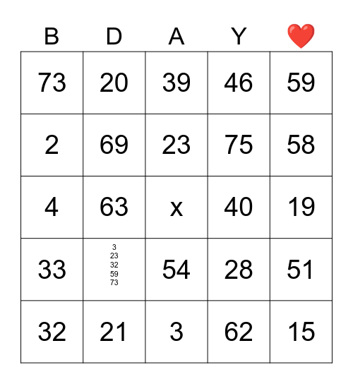 HENDRA BDAY BINGO Card