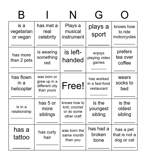 Find someone who... Bingo Card