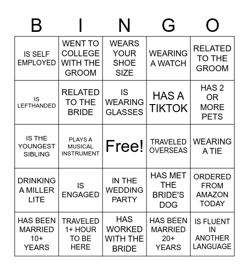 FIND THE GUEST Bingo Card