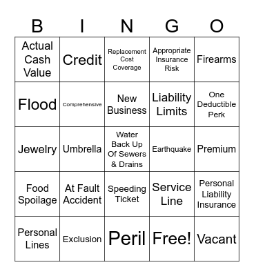 INSURANCE BINGO Card