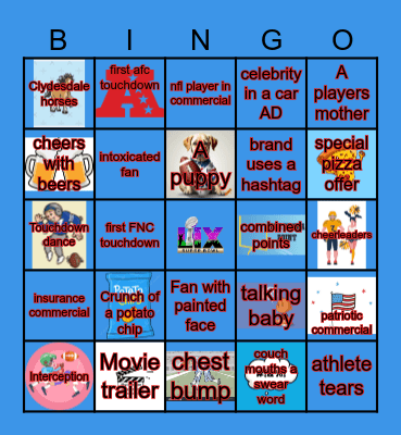 FUN Super Bowl Bingo Card