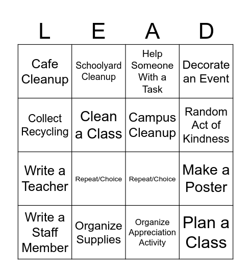 ACTS OF LEADERSHIP Bingo Card