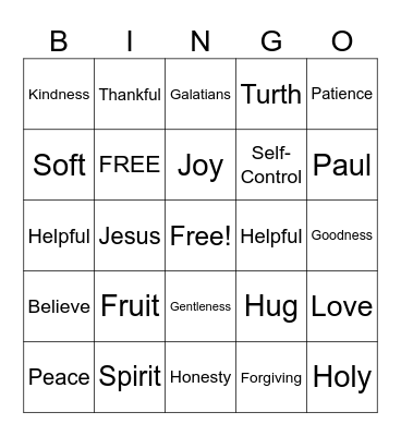 Fruit of the Spirit Bingo Card