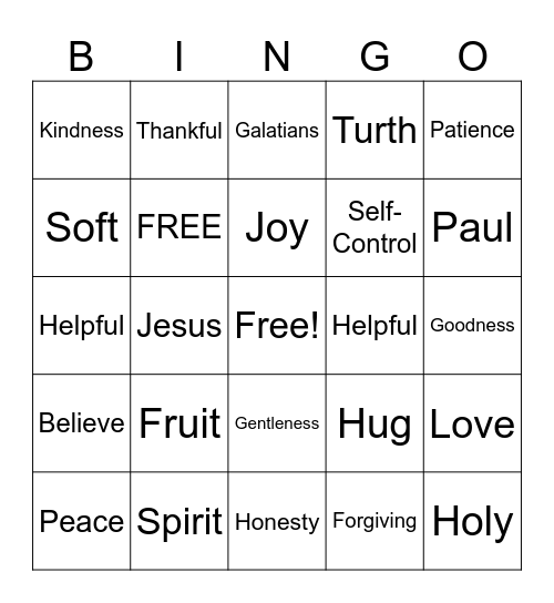 Fruit of the Spirit Bingo Card