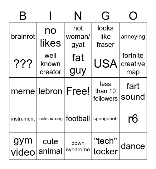 tiktok bingo Card