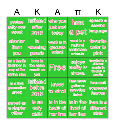 Sisterhood Bingo Card