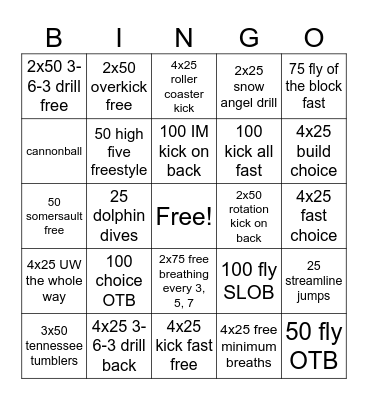 Swimgo Bingo Card