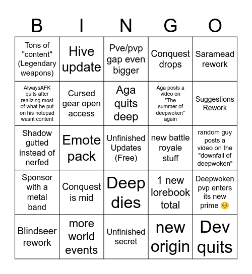 Deepwoken 2025 bingo Card