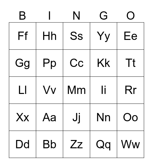 Alphabet Bingo Card