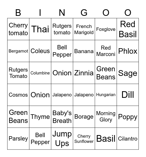 Plants Bingo Card