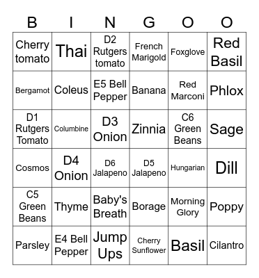 Plants Bingo Card