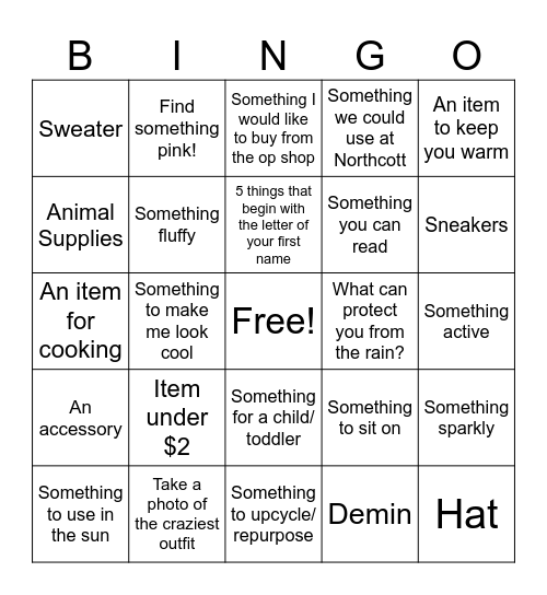 NORTHCOTT BINGO Card