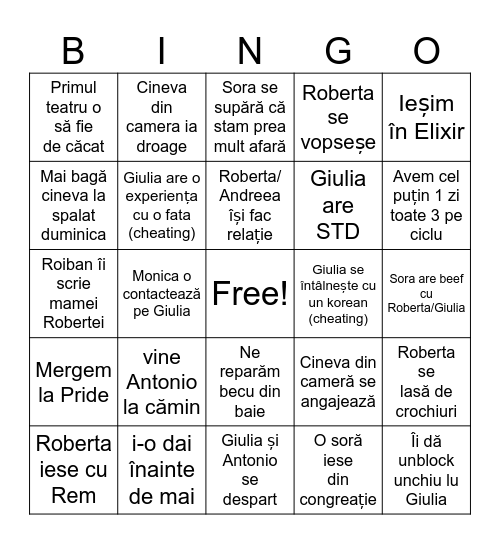 semestru 2 Bingo Card