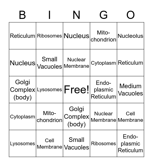 The Animal Cell Bingo Card