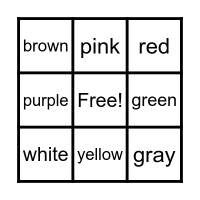 Color Word Bingo Card