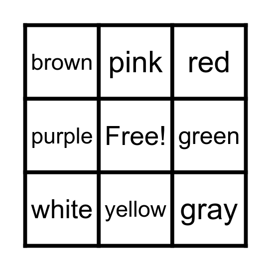 Color Word Bingo Card