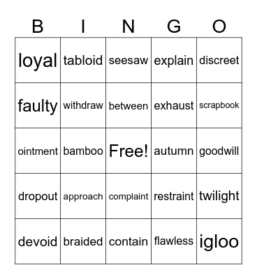 Predictable Vowel Teams Bingo Card