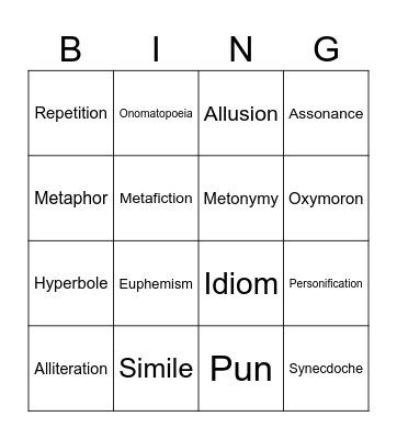 Figurative Language Bingo Card