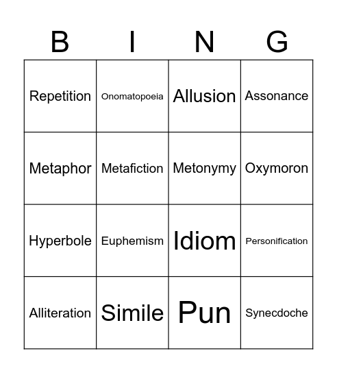 Figurative Language Bingo Card