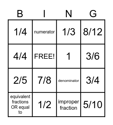 FRACTION BINGO!!! :) Bingo Card