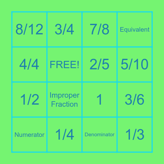 FRACTION BINGO!!!!! :) Bingo Card