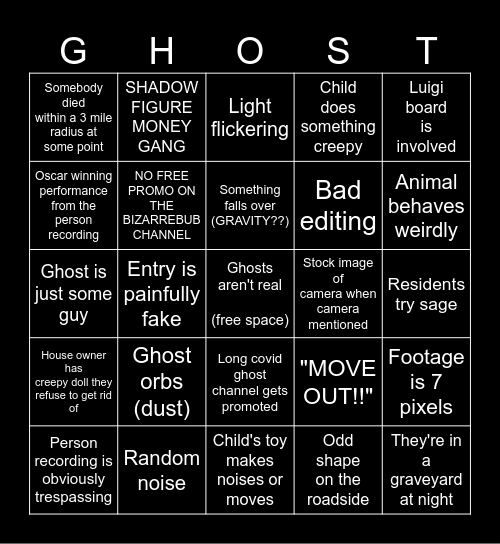 Horror Bingo Card